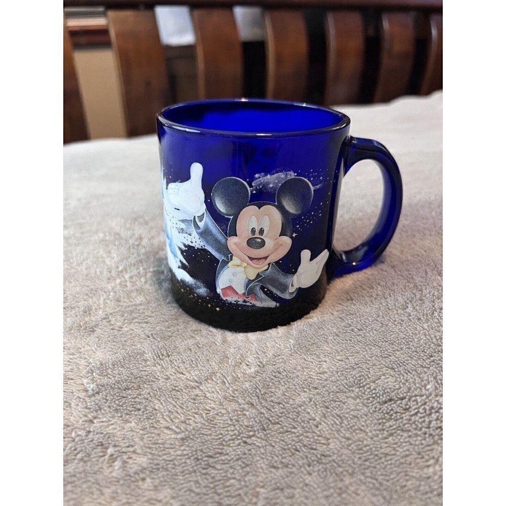 DISNEYLAND Resort Walt Disney World Mickey Mouse Mug Cup Cobalt Blue Glass
